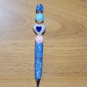 Blue Bedazzled Pen with Heart Charm